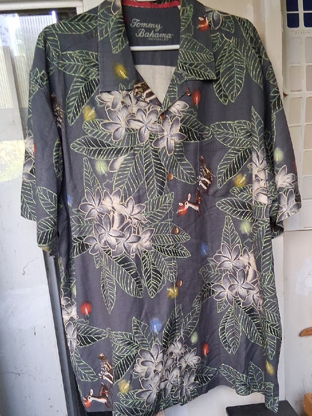 Men's Tommy Bahama Rudolph Reindeer Silk Hawaiian Shirt 2XL